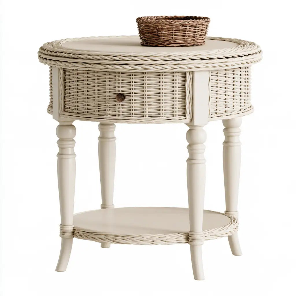 Comodino dal design essenziale, bianco e marrone, per la casa