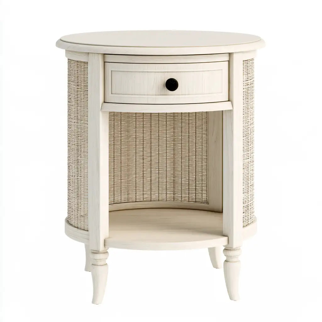 Comodino dal design essenziale, bianco e marrone, per la casa