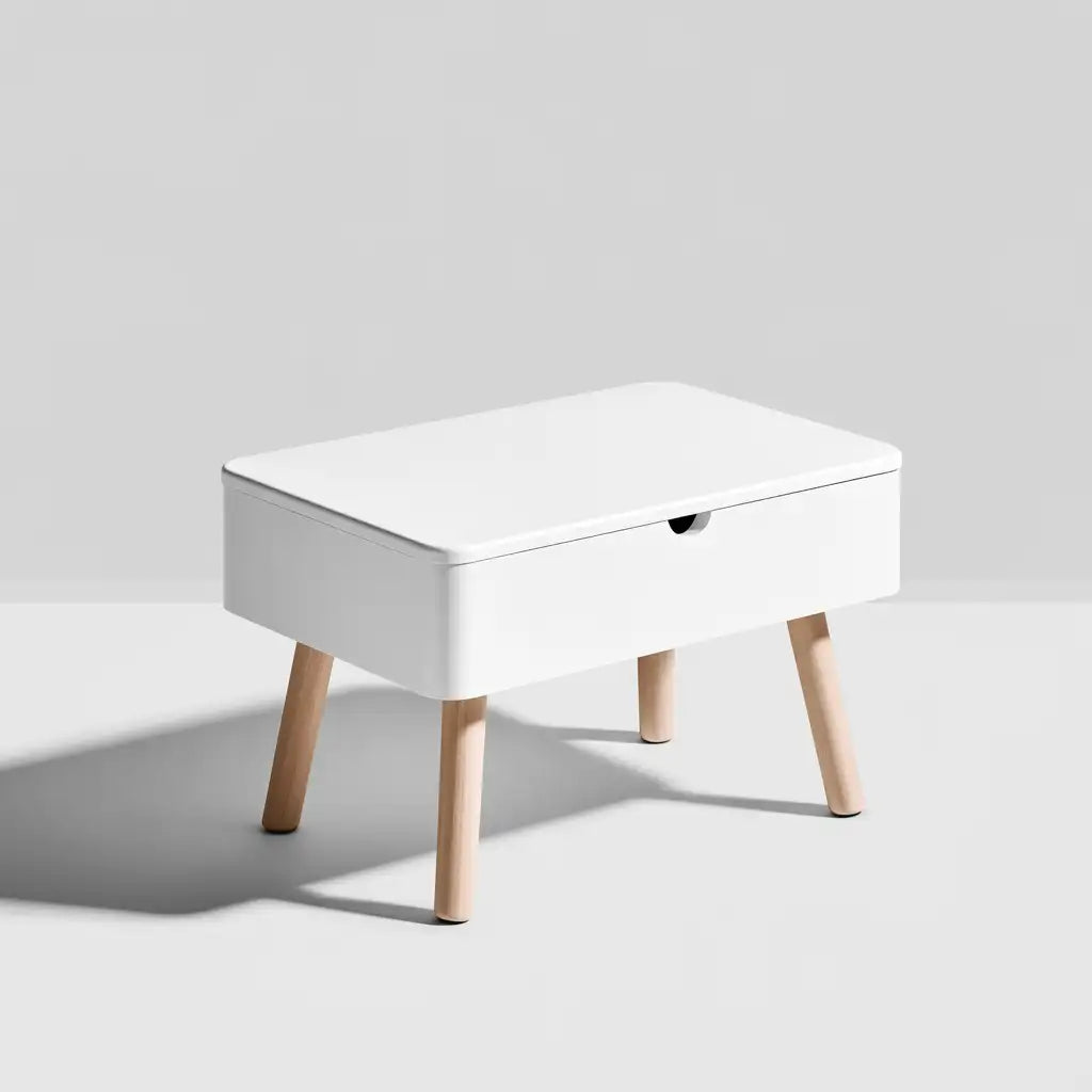 Tavolino laterale dal profilo contemporaneo, bianco, per la casa