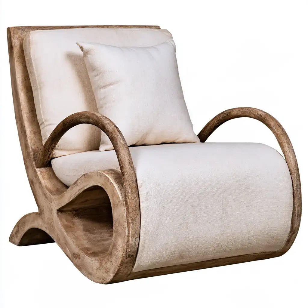 Sedia a dondolo dal design essenziale, beige e marrone, per la casa