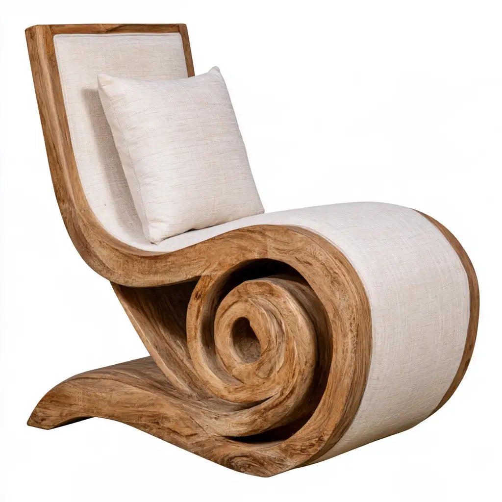 Sedia a dondolo dal profilo contemporaneo, beige e marrone, per la casa
